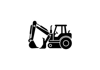Naklejka premium A black silhouette of a backhoe tractor on a white background in a graphic design style image