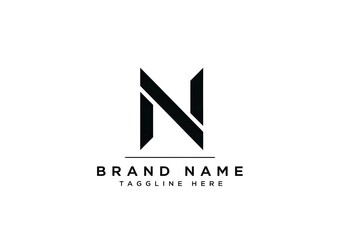 A minimalist logo design featuring a stylized letter n with a diagonal line and brand name text below