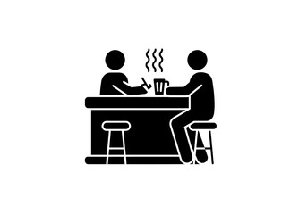Fototapeta premium Two people sitting at a bar counter with drinks and a cigarette in a black and white illustration