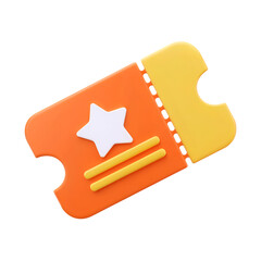 3d ticket icon isolated on transparent background. 3d rendering Cartoon plastic style. PNG file, cut out