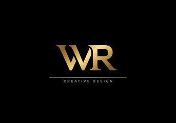 A creative design with the letters wr in golden color on a black background in a simple style