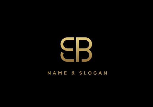 Golden eb logo on a black background with name and slogan text in a simple and elegant design style