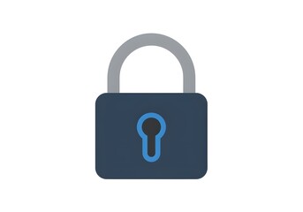 Illustration of a dark blue padlock with a gray shackle on a plain white background security concept