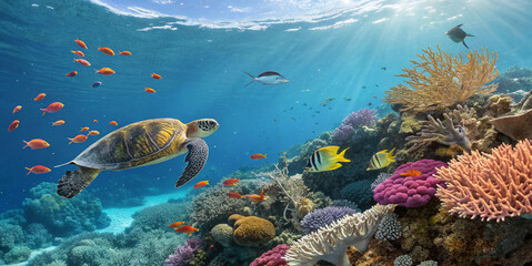 Obraz premium underwater scene showcasing colorful coral reefs and various fish swimming