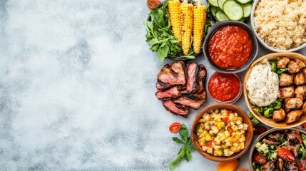 Delicious summer BBQ spread with grilled steak, vibrant veggies, and savory sides creating a mouthwatering feast perfect for outdoor gatherings
