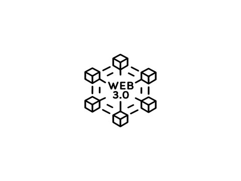 The image represents the concept of Web 3.0. At the center, the text “WEB 3.0” is prominently displayed.