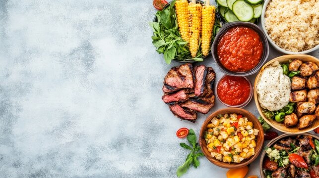 Delicious summer BBQ spread with grilled steak, vibrant veggies, and savory sides creating a mouthwatering feast perfect for outdoor gatherings