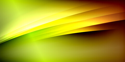 Abstract vibrant gradients. Yellow, green, orange hues blend into dark background. Smooth curves create dynamic visual effect.
