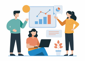 Professional business team presenting data on whiteboard, illustration Concept for presentation, vector on white background