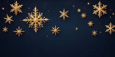 Golden Snowflakes on Dark Blue Background – Elegant Winter Holiday Decoration Concept