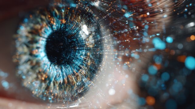 Human Eye Close-Up with Digital Overlay, Futuristic Vision Concept, Macro Shot, Artificial Intelligence and Technology Integration