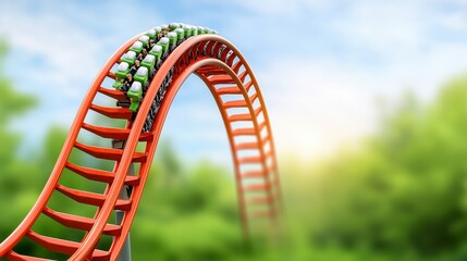 Orange Rollercoaster Ascending a Curve on a Sunny Day