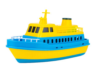 Obraz premium Yellow and blue toy boat with simple design