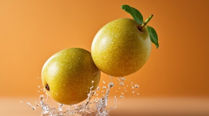 Two apples are floating in water, one of which is partially submerged. The other is floating on top of the water