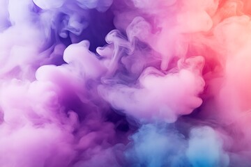 Fototapeta premium Vibrant swirling smoke in shades of pink, purple, and blue creating ethereal, organic shapes against a dark background