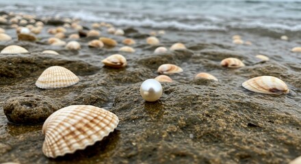 Seashores pearl amid shells glistening