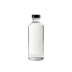 Minimalist Clear Glass Bottle with Black Cap on transparent Background


