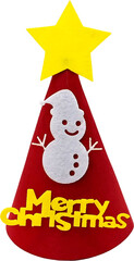 Festive Red Christmas Hat with Cheerful Snowman and Radiant Yellow Star Ornament for Holiday Merriment and Seasonal Celebrations