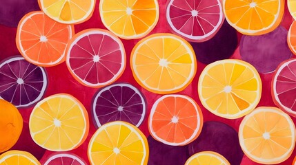 Obraz premium Vibrant citrus fruit slices against a colorful background