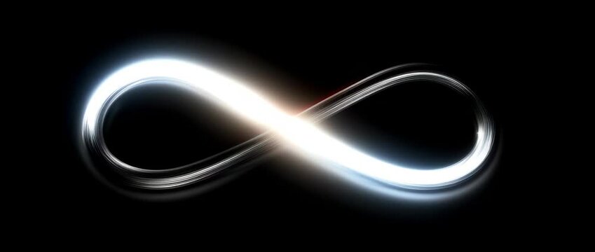 Infinity loop glowing light animation with infinity loop effect, infinity loop motion and infinity loop symmetry for abstract energy design seamless neon FX