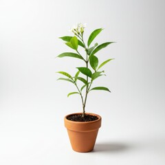 Fototapeta premium Small plant with flowers isolated on white background, use cases: decoration, botanical study.