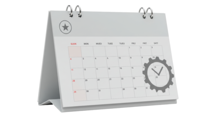 Isolated Desk Calendar with Gear and Time Symbol