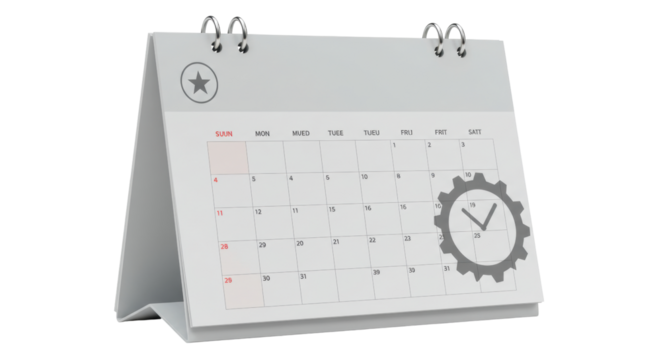 Isolated Desk Calendar with Gear and Time Symbol
