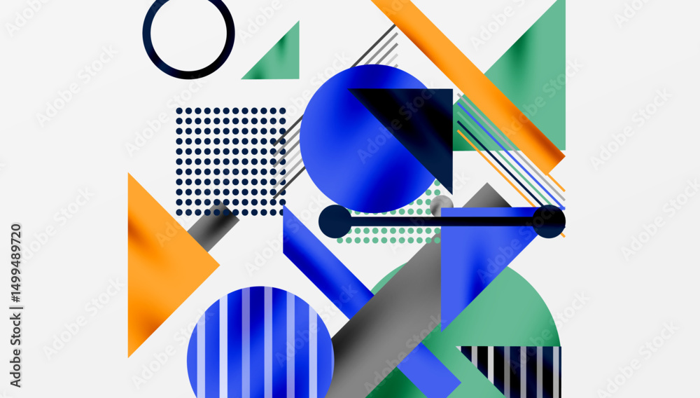 Aufkleber abstract geometric composition. shapes overlap, creating dynamic visual interest. blue dominates wit