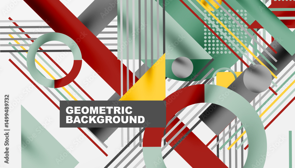 Aufkleber abstract geometric composition. lines, shapes intersect creating dynamic visual effect. colors inclu