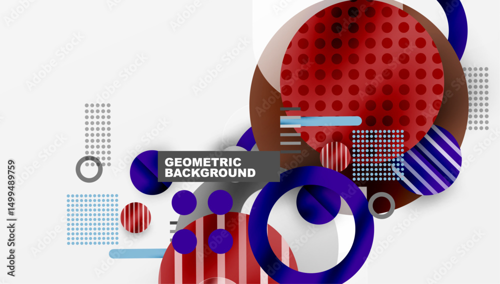 Aufkleber abstract geometric composition. overlapping circles, rectangles create modern design. red, blue, bro
