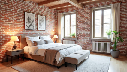 Fototapeta premium loft-style bedroom with brick walls