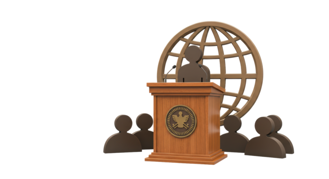 Isolated Speaker Podium Global with Audience Illustration