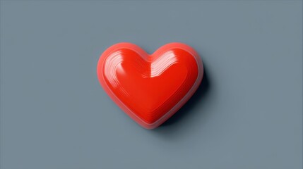 Fototapeta premium Red heart on gray background studio shot of love symbol for romance and valentines day with smooth surface and soft lighting