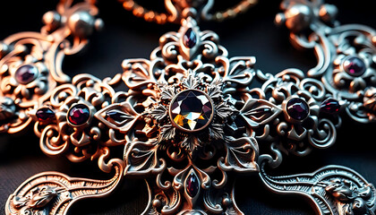 Fototapeta premium close up of a necklace on a black surface