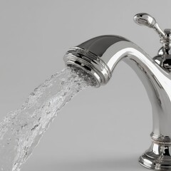 Silver faucet pouring water close up studio shot clean water concept hygiene plumbing fixture design element
