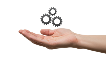 Isolated Hand with Gears Hovering Above Representing Industrial Productivity
