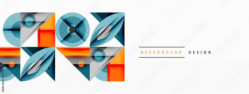 Poster abstract geometric pattern. blue, orange, gray shapes create modern design. minimalist style, clean 