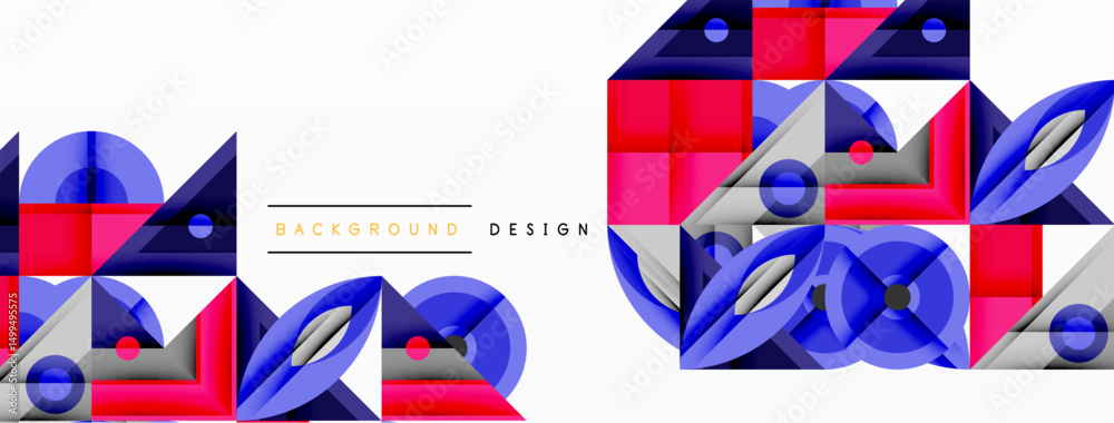 Poster Abstract geometric pattern. Red, blue shapes overlap, creating dynamic visual effect. Modern design elements present.