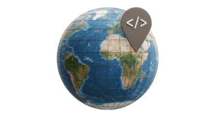 Isolated Globe with Code Tag Pointing Location