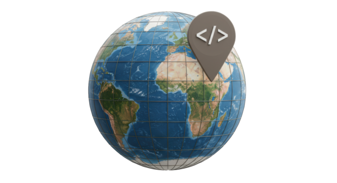 Isolated Globe with Code Tag Pointing Location