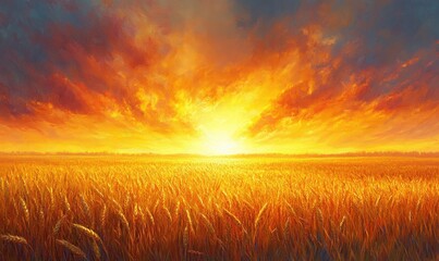 Obraz premium Golden sunset over a wheat field