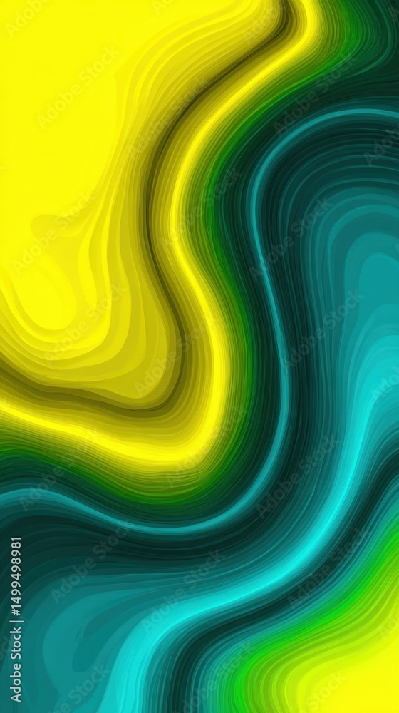 Aufkleber Colorful Fluid Art Background in Yellow Green and Teal Abstract Design with Smooth Layered Texture