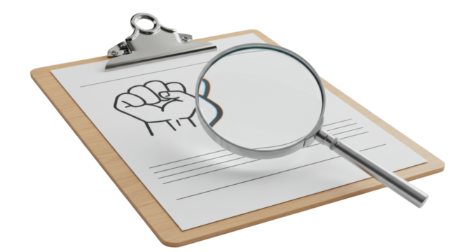 Isolated Clipboard with Magnifying Glass Examining Hand Drawing