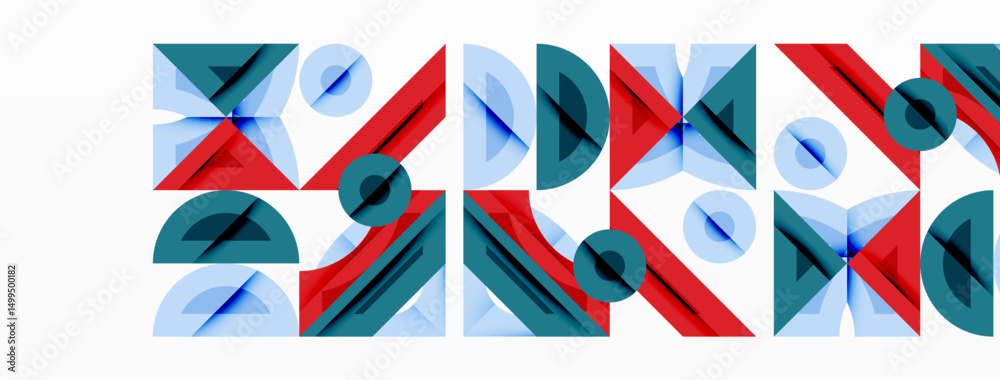 Leinwandbilder abstract geometric pattern. shapes overlap, creating dynamic visual rhythm. red, teal, blue hues dom