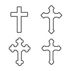Simple cross icon, Christian cross symbol, outline shape