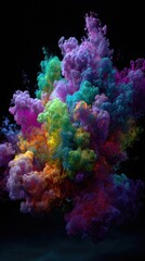 Colorful Ink Cloud Explosion on Black Background Abstract Art Photography Studio Shot Creative Visuals