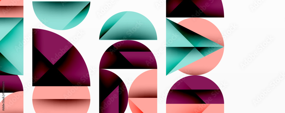 Aufkleber Abstract geometric shapes overlap, creating colorful patterns. Soft pinks, purples, teals dominate composition. Minimalist design.