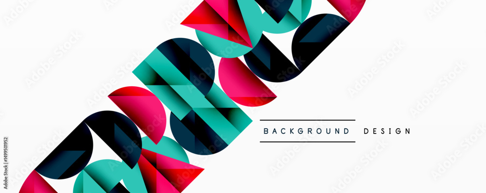 Aufkleber Abstract geometric shapes overlap, creating dynamic colorful background. Modern design elements suggest innovation, energy.