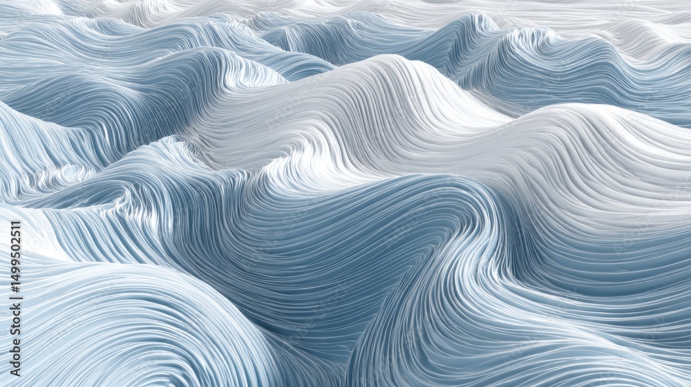 Aufkleber Abstract Flowing Lines in Blue and White Creating a Wavy Landscape from Above in a Modern Style