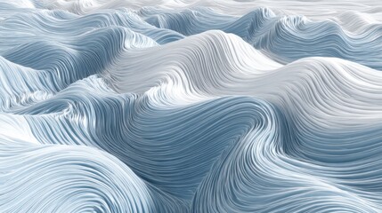 Abstract Flowing Lines in Blue and White Creating a Wavy Landscape from Above in a Modern Style
